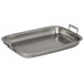 An American Metalcraft silver rectangular metal tray with handles.