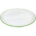 A white melamine plate with apple green trim.