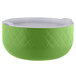 A lime green Bon Chef triple wall bowl with a white lid.