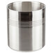 A silver metal container with a handle.