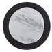 An American Metalcraft white and black circular melamine serving platter with a white circle.