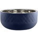 A cobalt blue Bon Chef bowl with a silver rim.