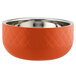 A Bon Chef orange serving bowl with silver accents.