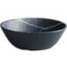A black melamine bowl with a white soapstone pattern.