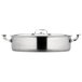 A silver stainless steel Bon Chef brazier pan with a hinged lid.