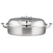 A Bon Chef stainless steel brazier pot with a hinged glass lid.