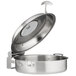 A Bon Chef stainless steel brazier with hinged glass lid.