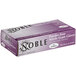 A purple box of Noble medium nitrile gloves on a counter.