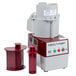 A white and red Robot Coupe R2N commercial food processor.