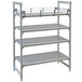 A gray metal Cambro Camshelving® Premium shelf unit with three shelves.