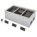 A stainless steel Vollrath drop-in hot food well with three compartments.
