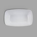 A white rectangular melamine bowl with black and white accents.