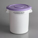 A white Baker's Mark ingredient storage bin with a purple lid.