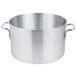 A large silver Vollrath Arkadia sauce pot with handles.