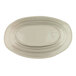 An Elite Global Solutions white melamine tray with an oval shape and oval beach design.
