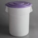 A white plastic bucket with a purple lid.