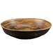 An oval melamine serving bowl with a black and brown wood grain finish.