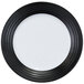 A close up of a black and white Elite Global Solutions Durango melamine plate with a white circle around the rim.