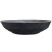 An oval black melamine serving bowl with a grey rim.
