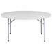 A gray round NPS folding table with metal legs.