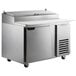 A large stainless steel Beverage-Air refrigerated pizza prep table with one door.