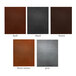 A customizable menu cover with six views on brown leather with a white border.