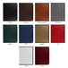 A collection of H. Risch, Inc. Seville leather menu covers in brown, black, and red with black borders.