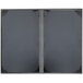 A customizable grey menu cover with black trim and two views.