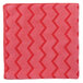 A red Rubbermaid microfiber cloth with a zigzag pattern.