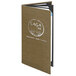 A brown Menu Solutions wicker booklet menu cover with white text.