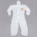 A white protective suit with a logo on it.