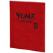 A red Menu Solutions Slim Line menu cover with black customizable text.