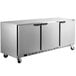 A Beverage-Air stainless steel undercounter refrigerator with three doors.
