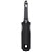 An OXO black and silver peeler with a straight stainless steel blade.