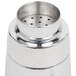 A close-up of a Vollrath stainless steel cobbler cocktail shaker.