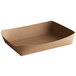 A brown paper food tray with curved edges.