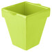 A lime green square Tablecraft condiment bowl with a lid.