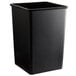 A black rectangular Lavex plastic trash can with a lid.