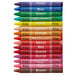 A row of Choice school crayons in different colors.