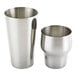 A pair of silver stainless steel cups with a Parisienne Cocktail Shaker.