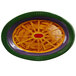 An oval red, purple, and green Elite Global Solutions melamine platter with a circular design.