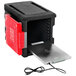 A black and red box with a metal object inside with a wire.