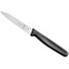 A Mercer Culinary paring knife with a black handle and black blade.