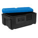 A black Metro Mightylite food pan carrier with a blue lid.