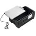 A black and white box with a power cord attached to it.