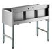 A close-up of a Steelton stainless steel underbar sink with three compartments.