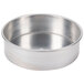 An American Metalcraft aluminum round cake pan with a white background.