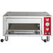 An Avantco countertop pizza oven with a red door and silver accents.