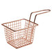 A rose gold rectangular mini fry basket with a handle.
