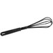 A black whisk with a handle.